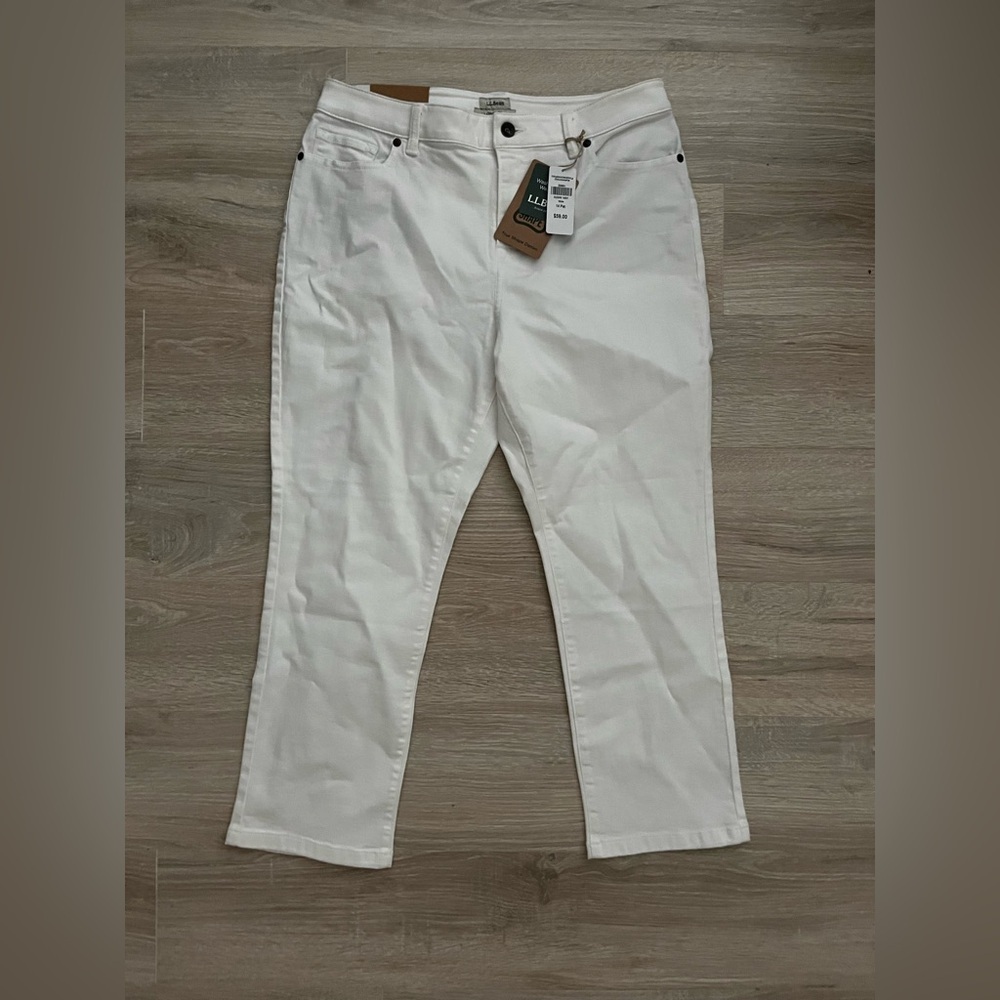 NWT L.L. Bean Women's True Shape Jeans, High-Rise Slim-Leg Ankle White - 14P